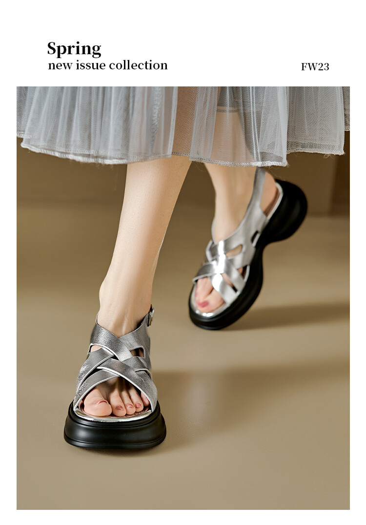 Sandal da cừu đế dày hở ngón tăng chiều cao nữ — Màu bạc, Màu mơ chi tiết 8