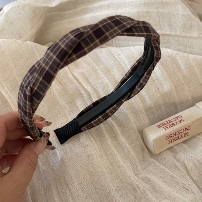 韩版简约格纹带齿波浪发箍麻花头箍女百搭外出压发发卡网红发饰品|undefined