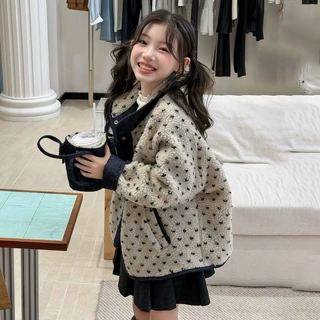 女童毛毛衣加厚外套秋冬款2026儿童双面穿羊羔绒牛仔棉服大童秋装