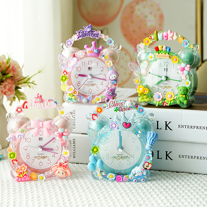 Children's DIY cream glue small alarm clock handmade material bag creative paste clock girl gift student alarm clock