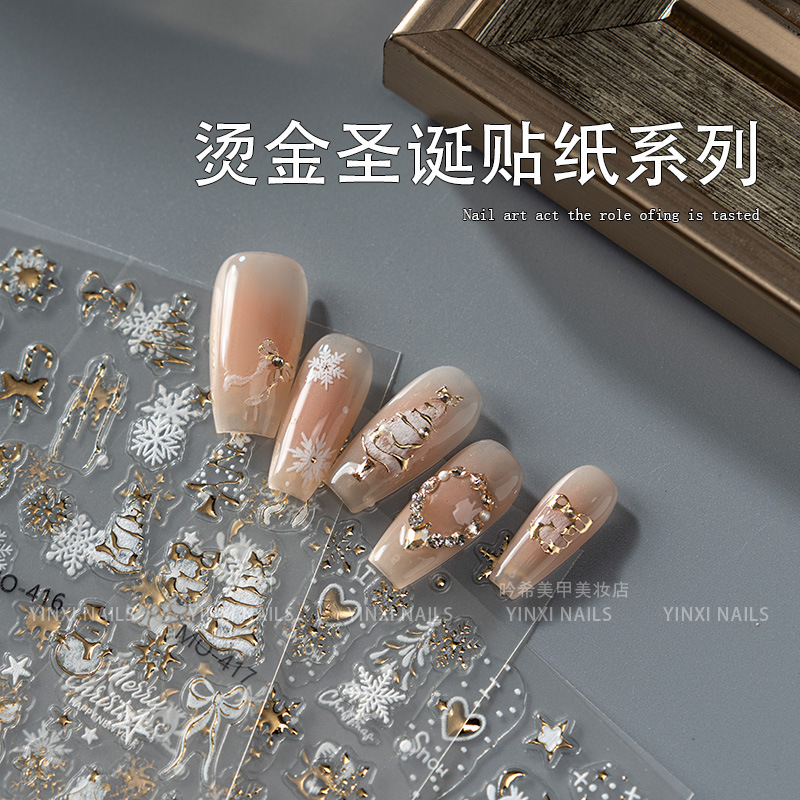 Bronzing embossed crystal diamond nail art sticker Christmas limited explosion snowman bow Christmas tree all-match nails