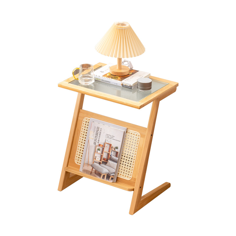 Mesa de noche de ratán simple hogar dormitorio Changhong mesita de noche de vidrio sala de estar japonesa sofá pequeño Gabinete lateral