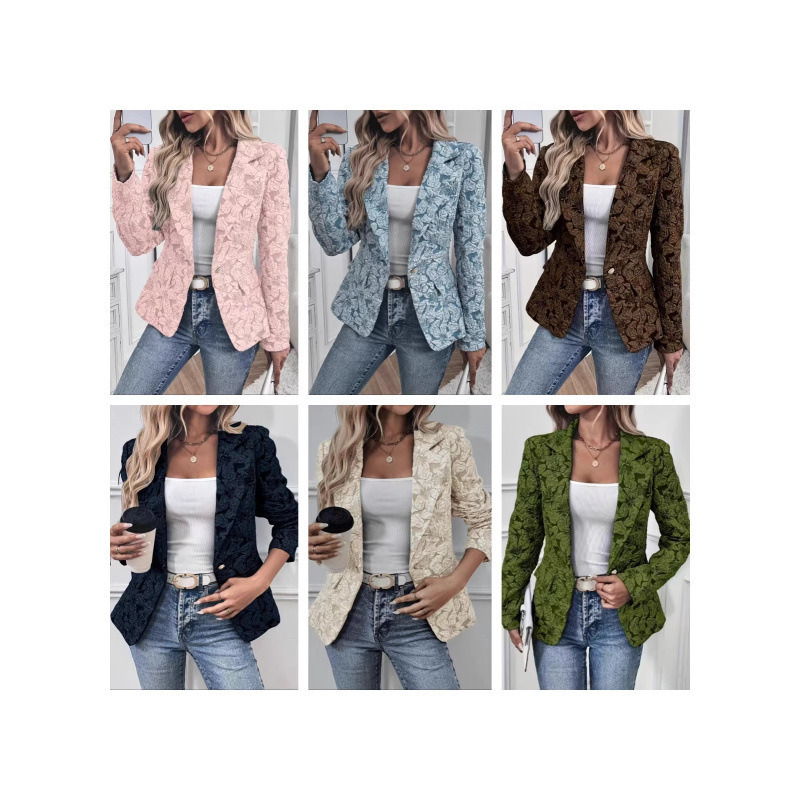 Casual Women's Spring and Autumn Short Jacket Cross-Border Women's Clothing Shein Hot-Selling Retro Lily Jacquard Slim-Fit Short Blazer Casual Women's Spring and Autumn Short Jacket Cross-Border Women's Clothing Shein Hot-Selling Retro Lily Jacquard Slim-Fit Short Blazer