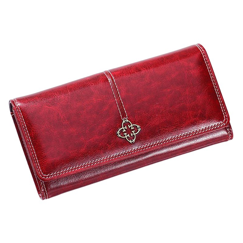 2026 New Model Women's Long Wallet Wholesale Cross-Border European and American Retro Oil Wax Leather Women's Wallet Women Wallet