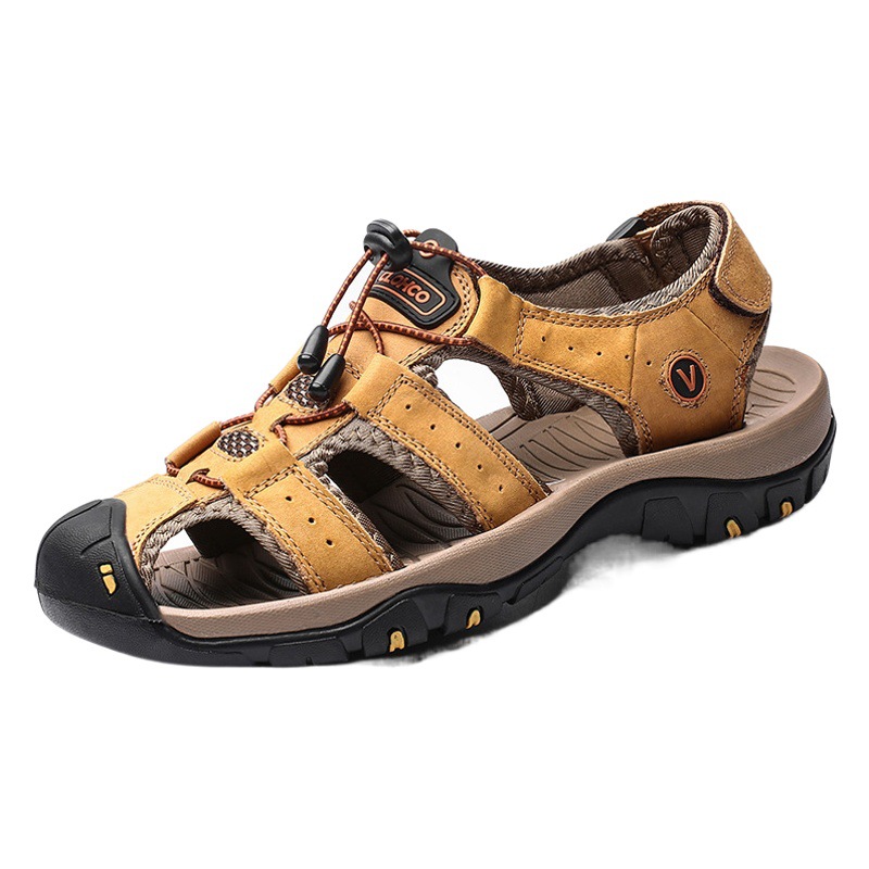 Verano transfronterizo más tamaño de los hombres deportes al aire libre cerrado dedo del pie sandalias de cuero casual anti-kick fondo de goma aguas arriba zapatos de playa
