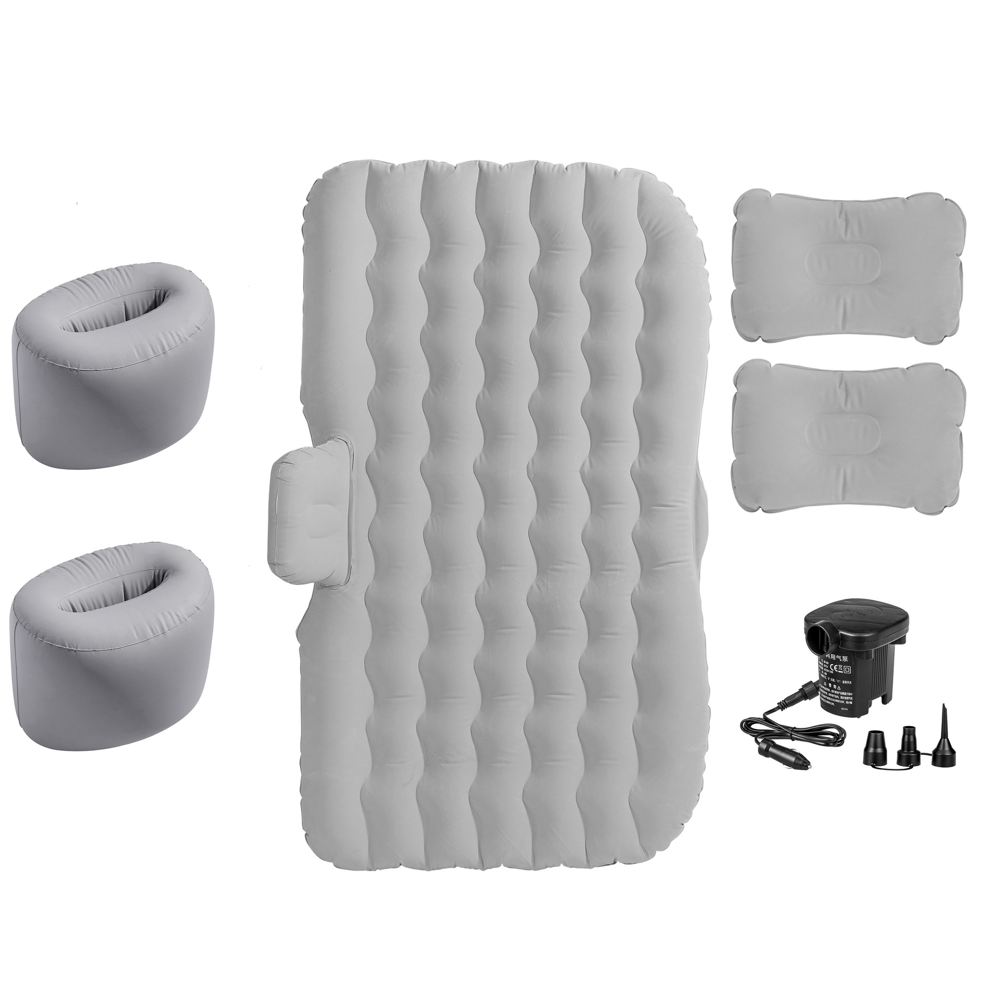 Vehicle-mounted inflatable bed, Qìchē Inflatable Bed Mattress - split-flocked-wavy-stripe-gray-double-stool