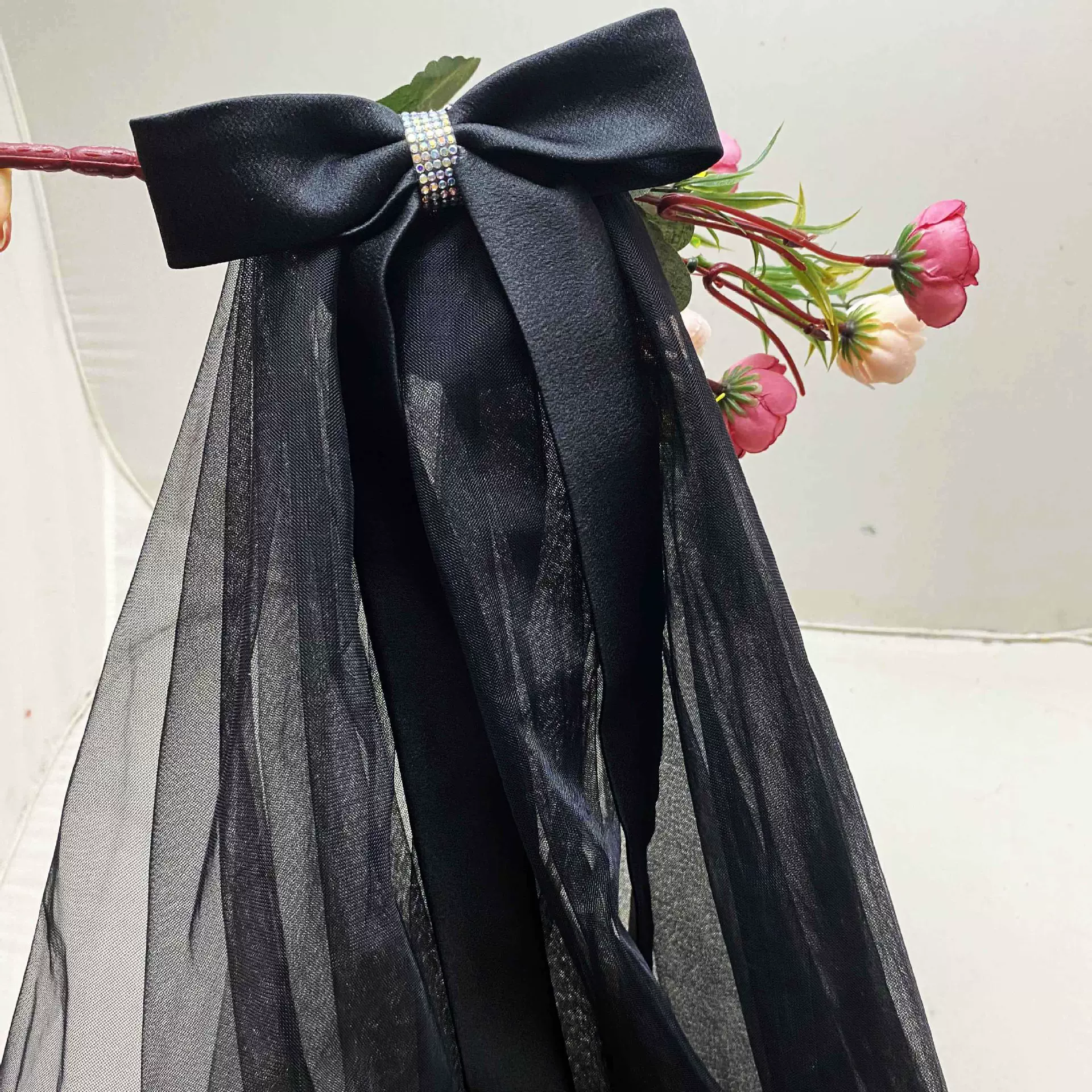 头纱婚纱配件大蝴蝶结发夹超仙飘带发梳领证头纱圣诞万圣节头饰