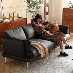 Italian Style Light Luxury Retro Style Leather Sofa Living Room Simple Three-person Middle Ancient Sofa Top Layer Cowhide Straight Row Sofa