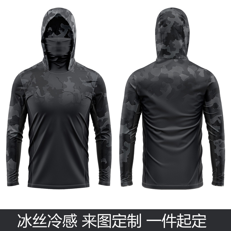 Amazon's New Ice Silk Sun Protection Fishing Clothing Sports Outdoor Camouflage Long-Sleeved Hoodie Men's Team Customization Wholesale Amazon's New Ice Silk Sun Protection Fishing Clothing Sports Outdoor Camouflage Long-Sleeved Hoodie Men's Team Customization Wholesale