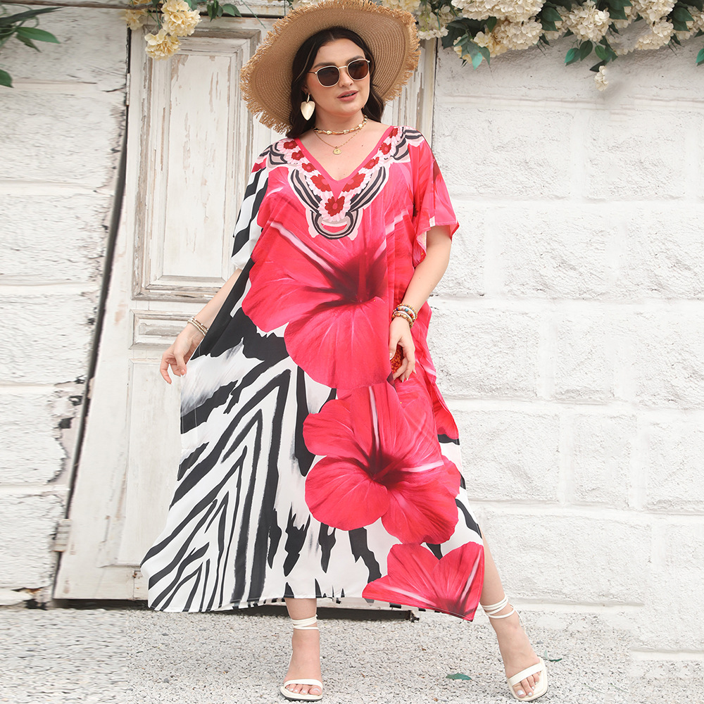 Cruzar la frontera europea y americana blusa de playa con cuello en V vestido bohemio más tamaño vestido bikini camisa de protección solar 5D83