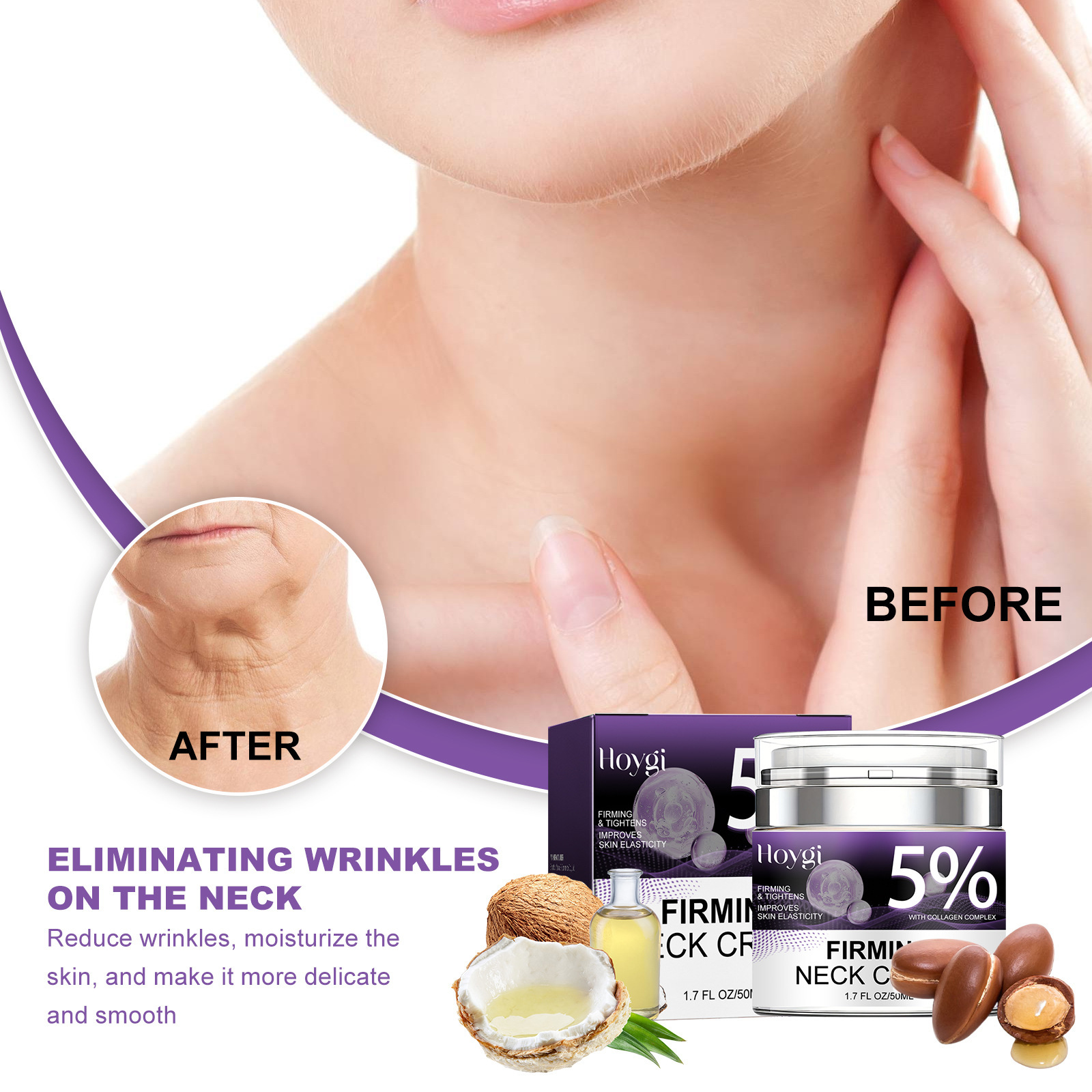 Creme Firmador para Pescoço Hoygi para clarear linhas, hidratar, resistir a rugas, firmar e iluminar a pele, cuidados com o pescoço_voghion.com