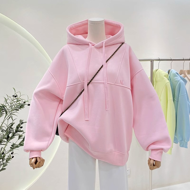 帽子付きのパーカーの女性とベルベットの厚手の新商品2024秋冬oversize百合小衆のフードコートのファッション