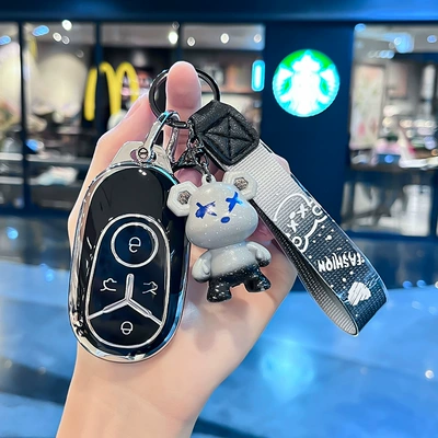 Special Geely Xingyuan Key Cover 2025 Wish Free Version Exploration Version High-End Female Car Protective Shell Buckle Bag (Car key bag) - geely-g-model-smart-4-button-single-shell-black-gray-violent-bear-pendant