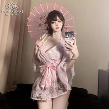 桃桃奈新款情趣内衣樱花和服浴袍套装日式甜美蝴蝶结睡袍纯欲性感