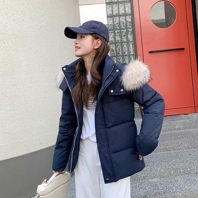 新国标90羽绒服女短款2025新款收腰版冬季修身高级感真毛领外套潮|undefined