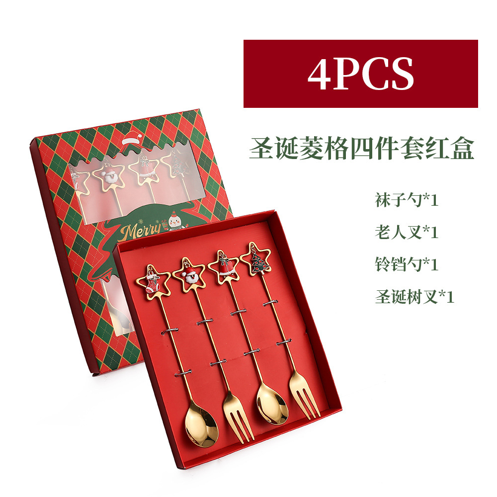 W juego de cuchara de Navidad transfronteriza dibujos animados lindo divertido muñeco de nieve cuchara postre de Navidad creativo cuchara tenedor vajilla de regalo