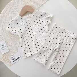 夏季宝宝睡衣薄款套装圆点洋气女童夏装家居服两件套小童空调服