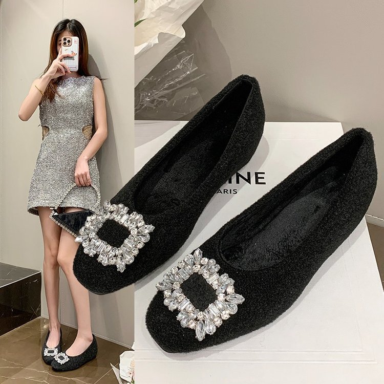 Popular height-increasing square-toed rhinestone women's shoes, 2026 new autumn casual comfortable shoes, French-style commuter shoes for women Popular height-increasing square-toed rhinestone women's shoes, 2026 new autumn casual comfortable shoes, French-style commuter shoes for women