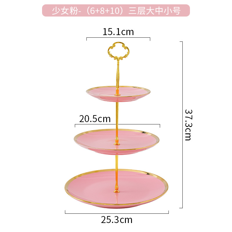 Plato de fruta de doble capa de lujo ligero hogar sala de estar mesa de café merienda plato de caramelo plato de fruta de cerámica de tres capas mesa de postre soporte de la torta