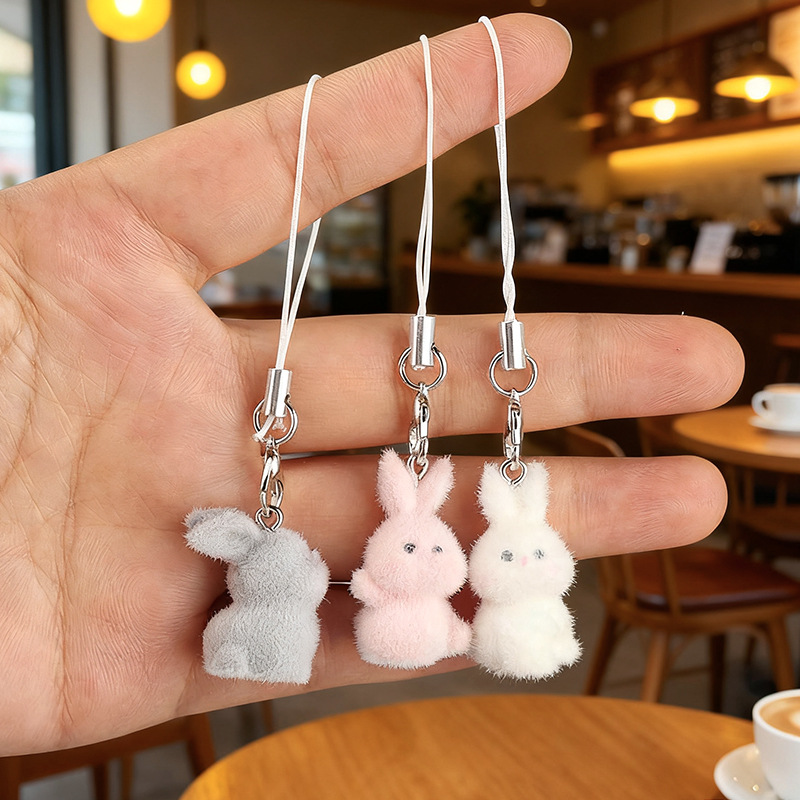 Resin Flocked Rabbit Cute and Cute Pendant DIY Key Chain Mobile Phone Chain Backpack Car Pendant Couple Pendant