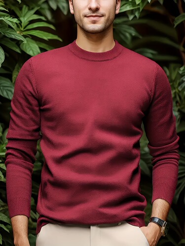 Viscose Knit Crew Neck Sweater Medium Stretch Crew Neck