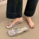 Summer Comfortable Soft Bottom Square Open Toe High Heel Slippers 2025 New Fairy Bow Thin Heel Slippers