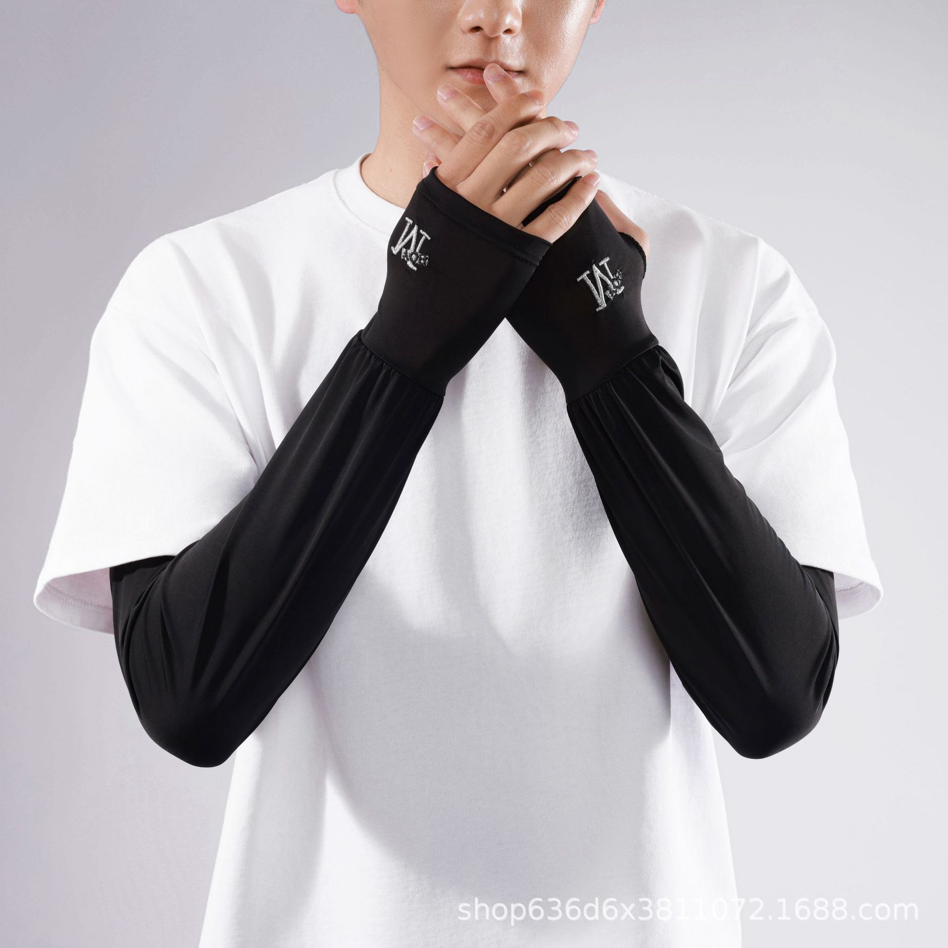 (2개) 남성용 아이스 슬리브 느슨한 플러스 사이즈 야외 라이딩 스트레이트 여름 얇은 팔 프로텍터 슬리브 아이스 실크 선스크린 슬리브