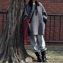 现货 2025年秋季韩国设计师款复古简约翻领宽松廓形羊毛大衣外套