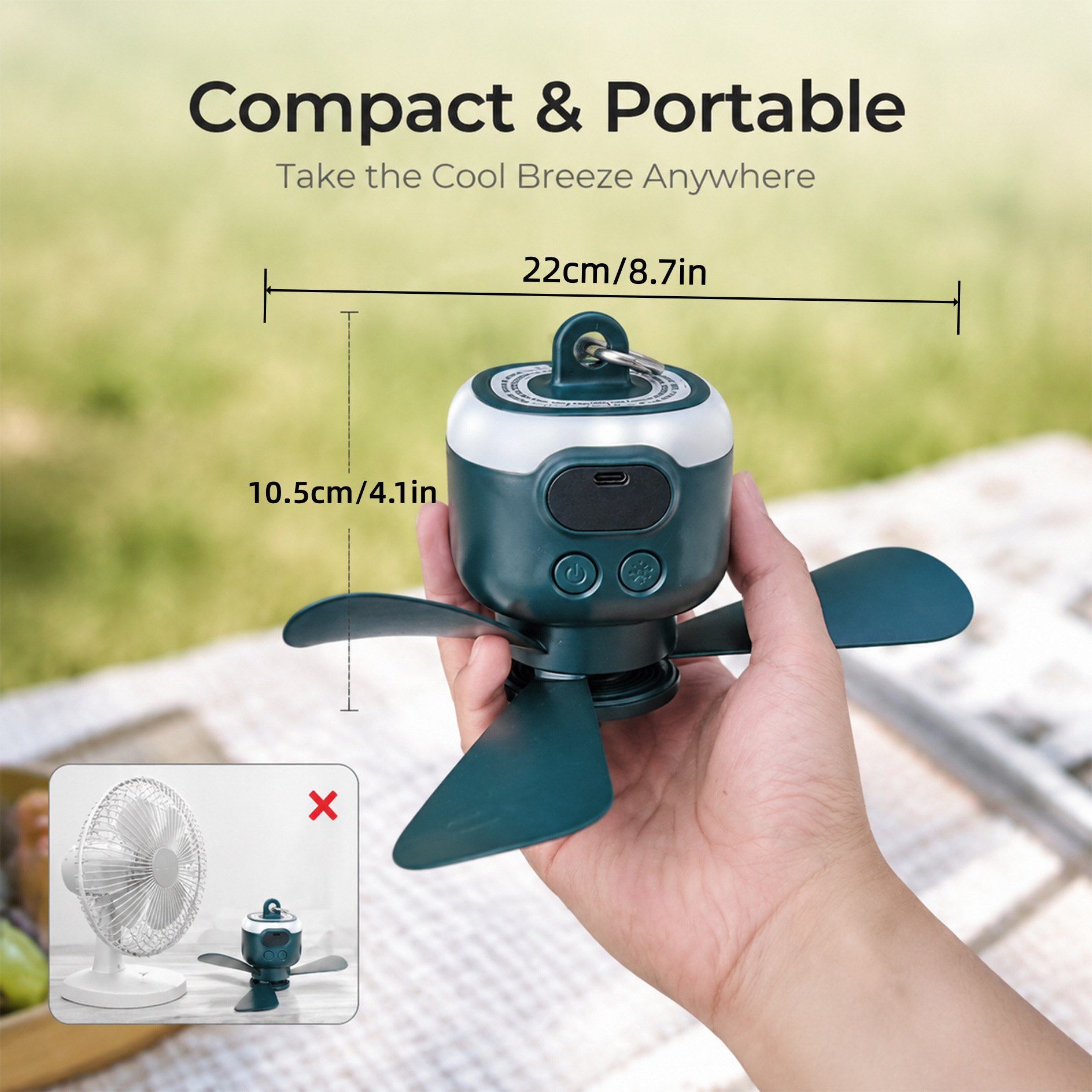 Ventilador de Techo Portátil para Camping 10400mAh Recargable con Luz LED para Tienda de Campaña image 4