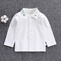 Children's cotton crew neck shirt for spring and autumn, baby base shirt, white long sleeve round neck shirt for girls and boys