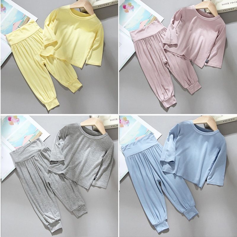High-Waisted Intimates Set Baby Spring & Fall Home Clothes Kidsren's Air-Conditioned Clothes Modal Long-Sleeved Pajamas Men's Belly Protection Girls
