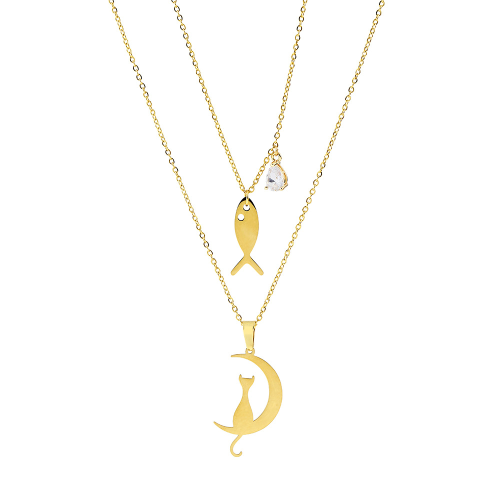 Fashion Moon Fish Stainless Steel Pendant Necklace Plating Stainless Steel Necklaces_colorza_5