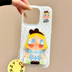 可爱蓝波点哭泣女孩镜面折叠支架适用苹果16pro手机壳15iphone14