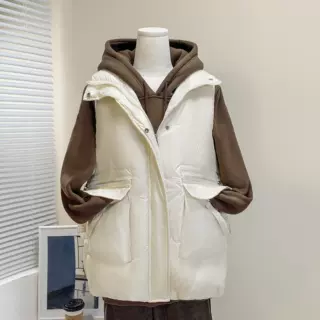 秋冬新款大码时尚宽松小个子马夹亮面免洗棉服马甲女装背心外套潮