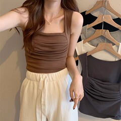 2023 spring and summer design sweet and spicy outer camisole with built-in breast pads sleeveless female base sexy hot girl solid color