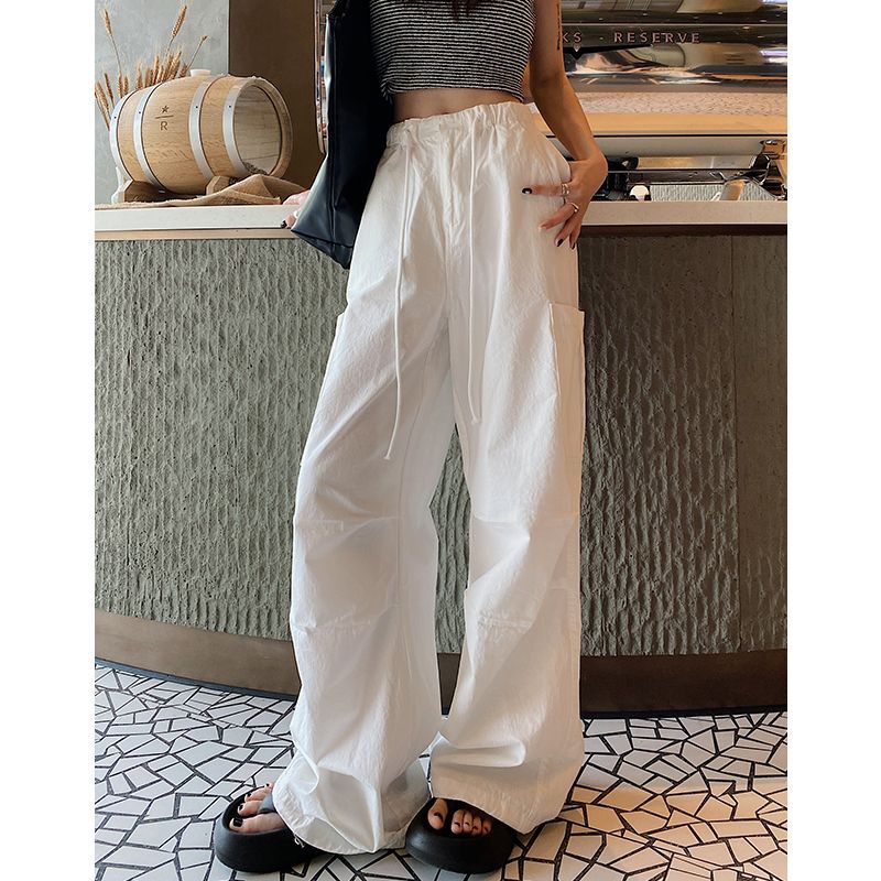 White American Overalls Women's Summer New Thin Loose Slimming Straight Casual Wide Leg Sports Pants Early Spring White American Overalls Women's Summer New Thin Loose Slimming Straight Casual Wide Leg Sports Pants Early Spring