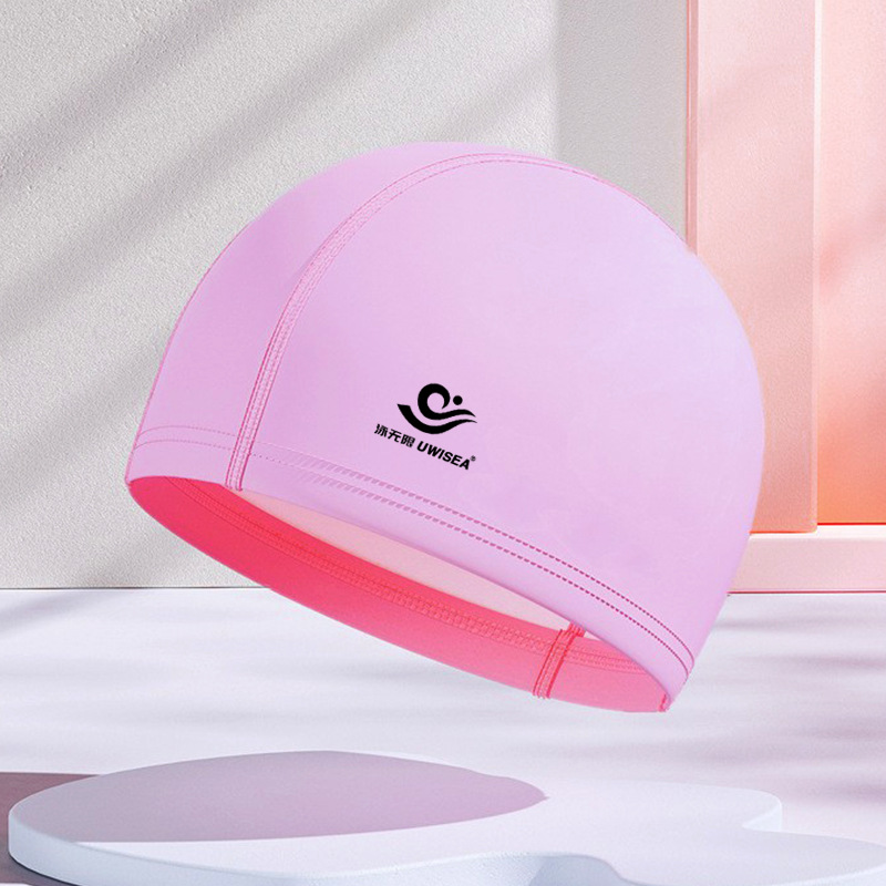 Gorros de natación de PU para hombres y mujeres adultos, personalizables con logotipo, alta elasticidad, cómodos para cabello largo, no aprietan la cabeza, adecuados para estudiantes y niños mayores, gorros de natación impermeables.