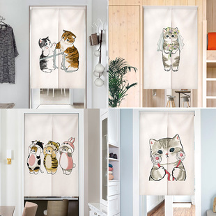 Cartoon Cat Illustration Door Curtain Household Simple Kitchen Bathroom Partition Curtain Bedroom Door Cloth Mask Hanging Cloth Half Curtain