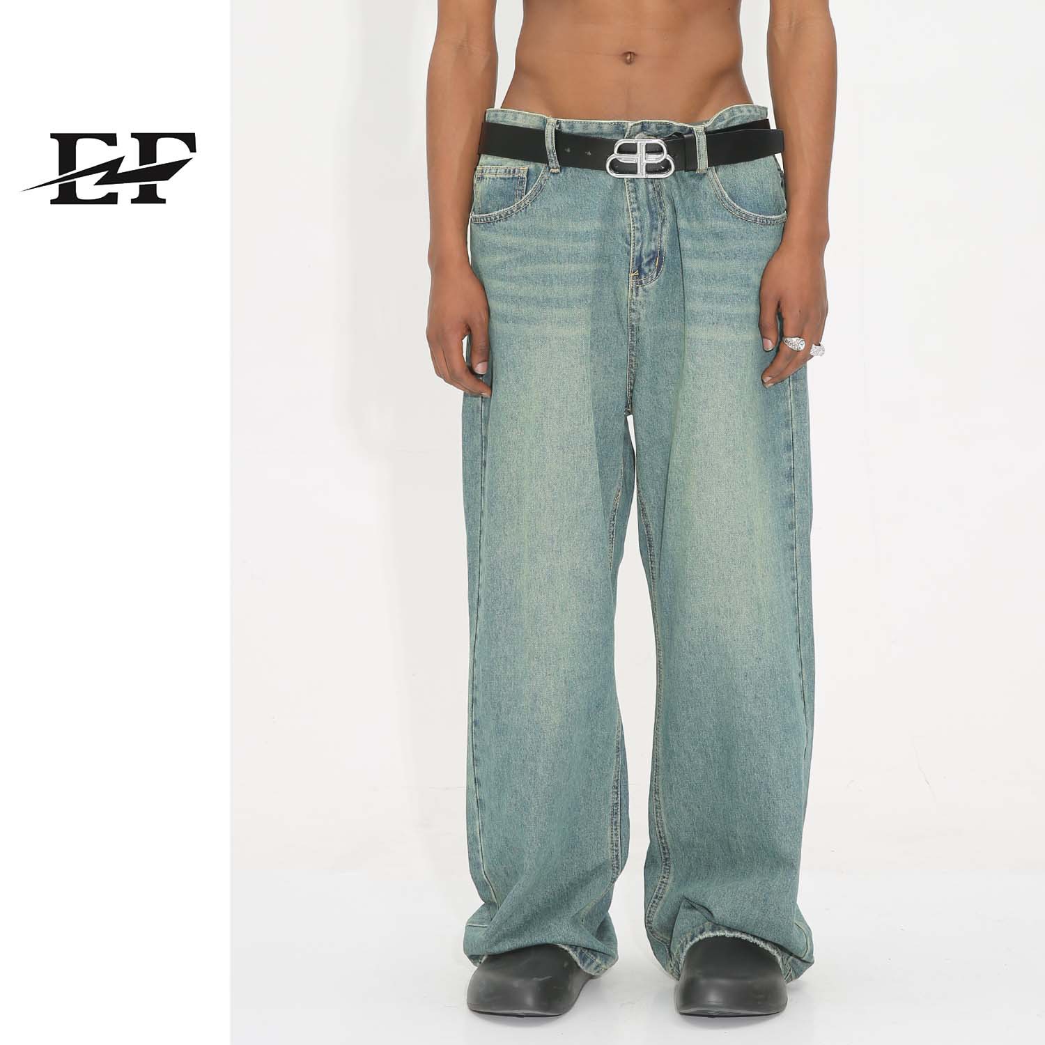 EF JEANS | 2023 nuevo estilo americano personalizado retro degradado retro púrpura suelta jeans de pierna ancha para hombres y mujeres