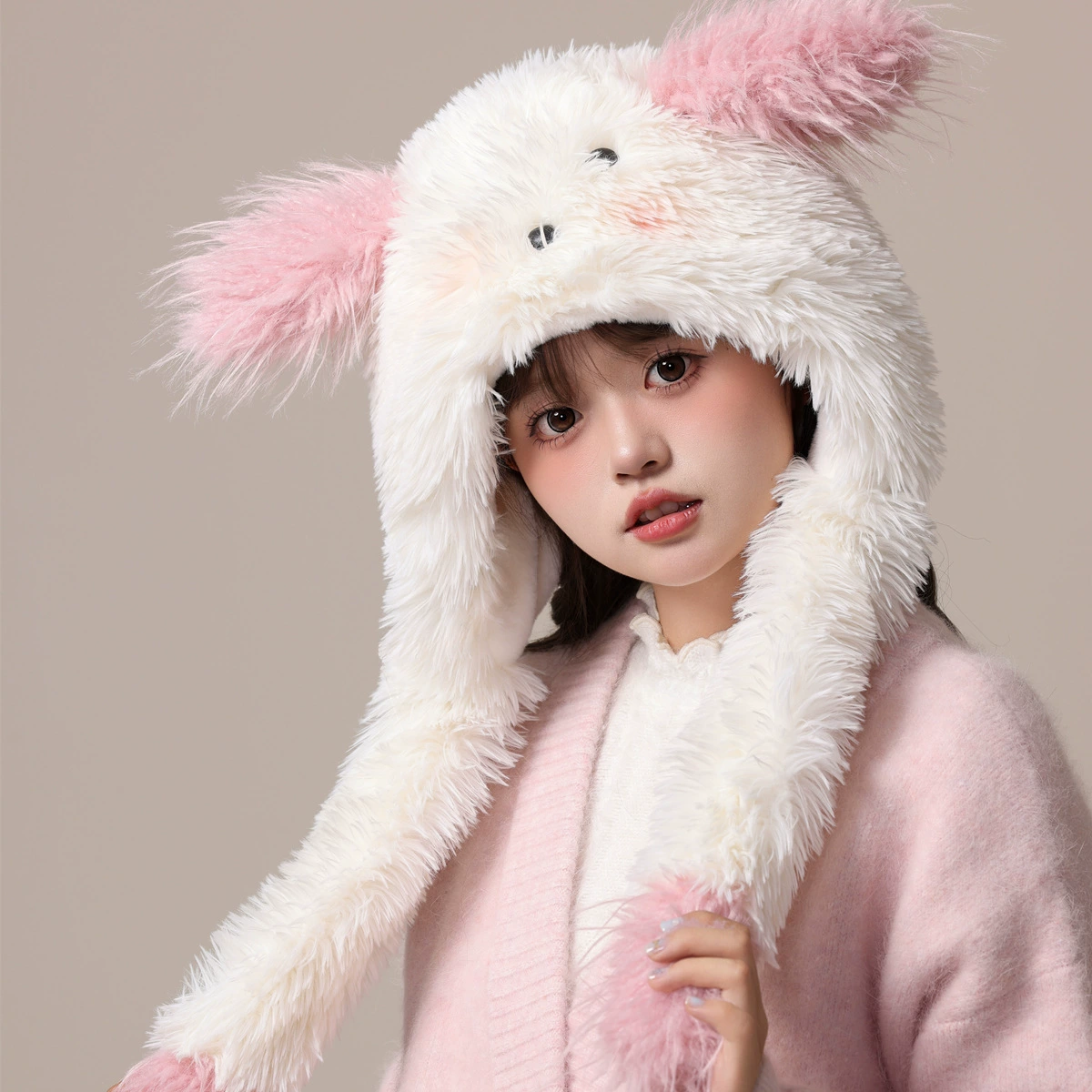Cute velvet demi-season windproof hat