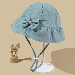 跨境嬰兒棉質盆帽寶寶遮陽帽印花蝴蝶結漁夫帽幼兒戶外帽子外貿貨