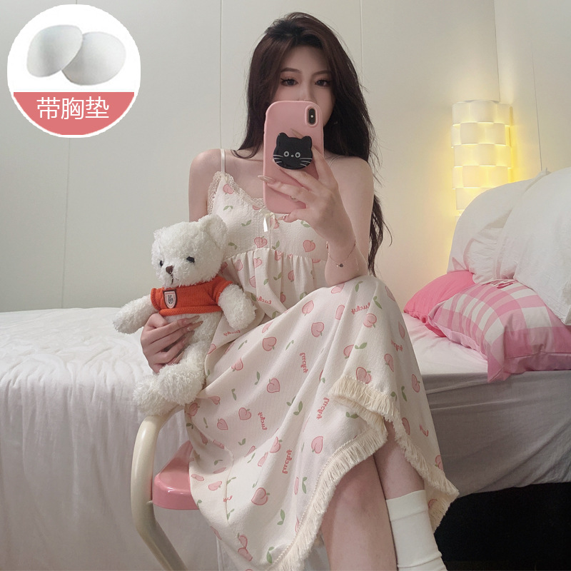 2024 vestido de pijama de cabina de verano dulce dulce princesa espuma espuma de alto valor facial estudiante ropa de hogar suelta