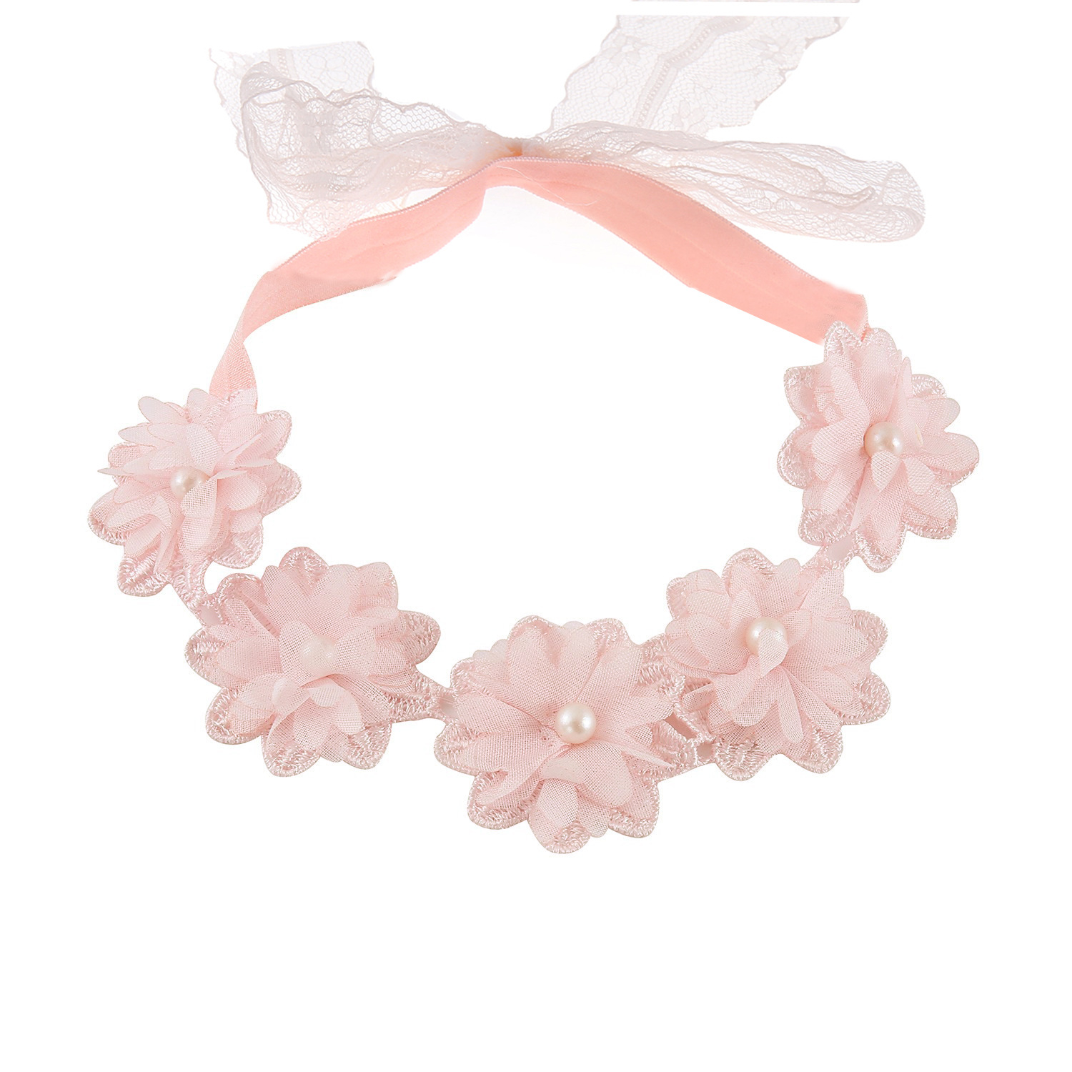 Five pearl flowers in pink with bow