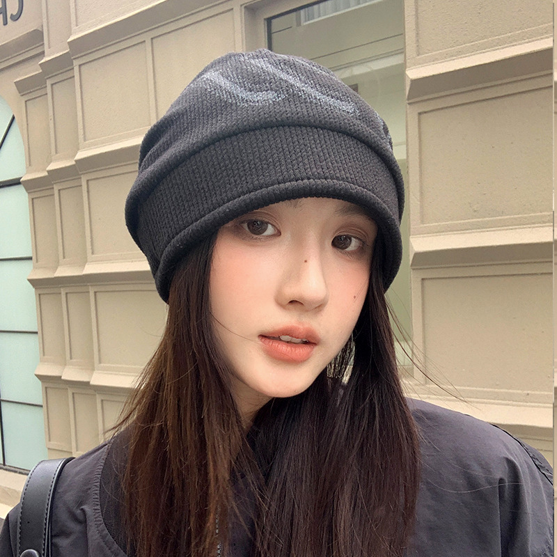 韩版秋季帽子女大头围显脸小包头帽保暖护耳毛线针织帽百搭堆堆帽|undefined