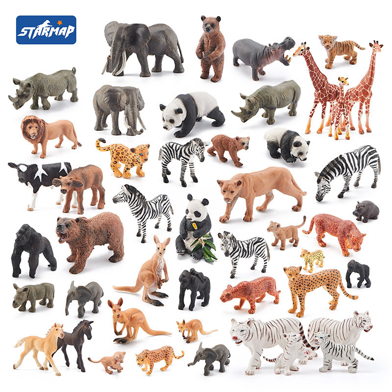 Simulation animal model solid plastic African wild tiger lion giraffe panda suit toy ornaments