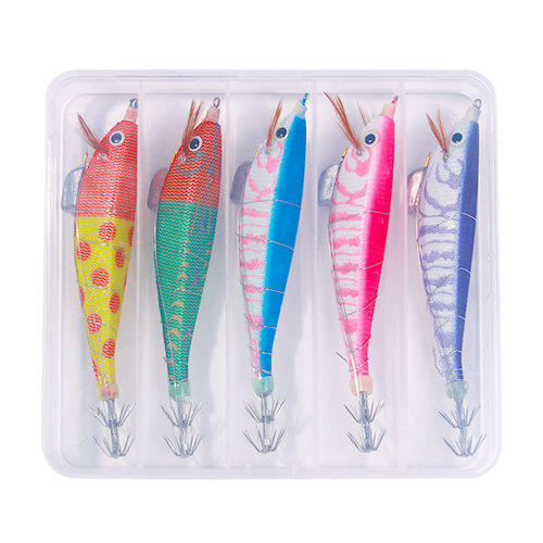 Wooden shrimp Lua bait long-range squid special Lua fake bait set seawater killing bass sequin bait sj033