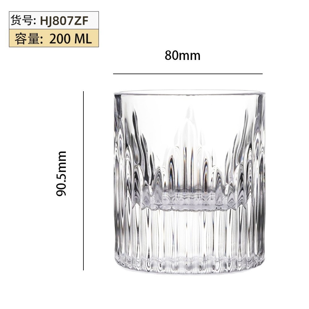 Vaso de whisky en relieve al por mayor con fondo grueso grabado vaso de vino de licores clásicos vaso de vidrio de bar casero