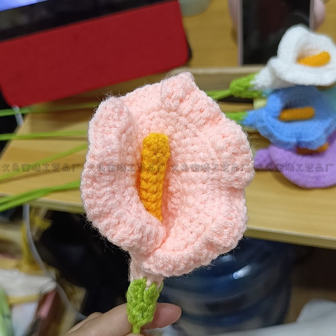 Lily tejido a mano acabado rosa Lily Tulip flor artificial lana ramo regalo