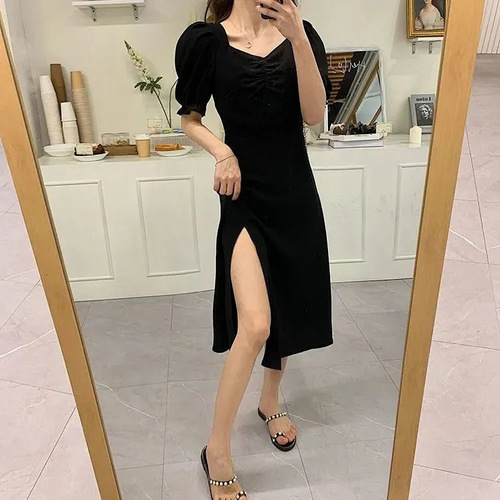 Slimming Dress for Chubby Sisters, 2020 New Summer Style, Elegant Waist Cinching and Slit French Fairy Dress