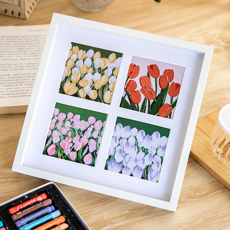 Oil Pastel Frame Dedicated 4-Grid Square 3D Hollow White Design for Preserving Artwork – DIY 9-Grid Photo Frame